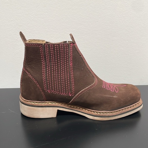 Cowboy Riding Rodeo Boot Square Toe Short Shaft coffee brown pink womens US6 - Picture 6 of 12